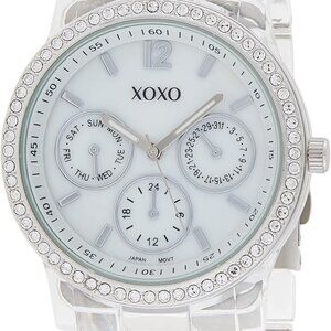 Women's Fashion Watch with Crystal Bezel Accents and Clear Resin Bracelet, Faux